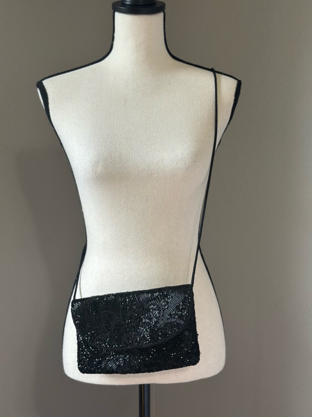 Vintage Carla Marchi Black Beaded Crossbody Bag/Evening Clutch